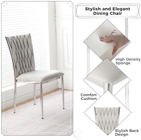 Light Grey Velvet Dining Chairs Set of 6, Modern Upholstered Kitchen Chairs