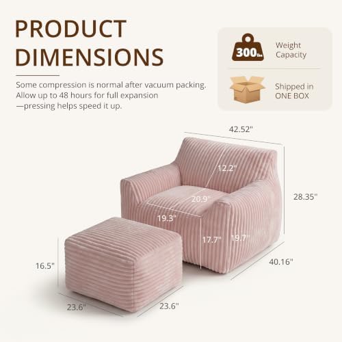 Giant Bean Bag Chair for Adults, Large Bean Bag with Ottoman | Cloud Comfy Be...