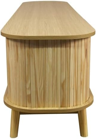 Bellemave Rattan TV Stand for up to 75", Modern Media Console with 2 Cabinets & 2 Drawers, Solid Wood Entertainment Center with Sliding Doors for Living Room, Bedroom (Natural)