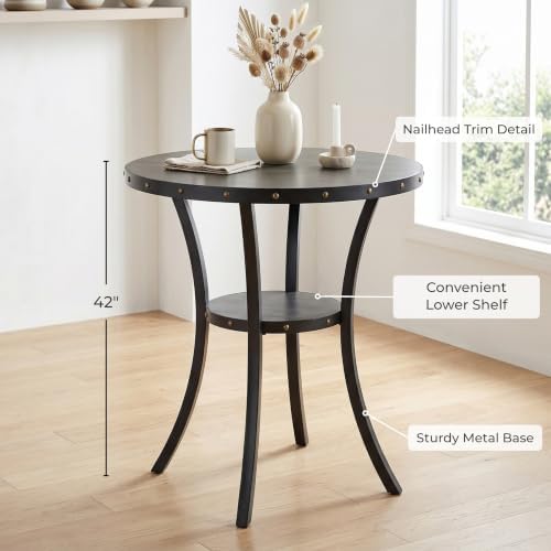 Roundhill Furniture Biony 3-Piece 36" Round Espresso Bar Table with Nail...