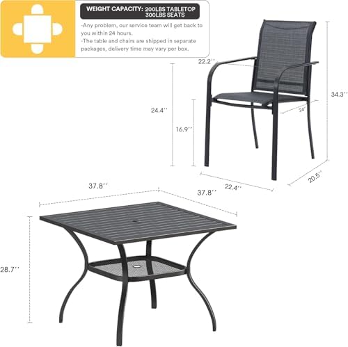 VICLLAX 5 Pieces Patio Dining Set, Outdoor Furniture Set Includes 1 Square Ou...