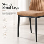 Dining Chairs Set of 4, Suede Upholstered Kitchen Chairs with Metal Legs, Modern Dining Room Chairs with Vertical Channel Backrest, Breathable Armless Chairs for Dining Room, Apartment (Brown, 4)
