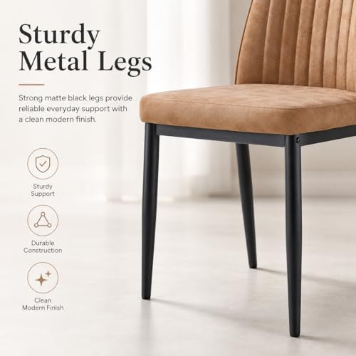 Dining Chairs Set of 4, Suede Upholstered Kitchen Chairs with Metal Legs, Modern Dining Room Chairs with Vertical Channel Backrest, Breathable Armless Chairs for Dining Room, Apartment (Brown, 4)