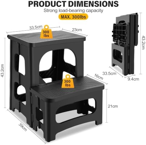 Folding 2-Step Stool for Adults, Non-Slip Collapsible Footstool for Office