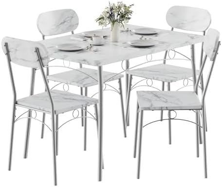 VECELO Dining Table Set for 4, 5-Piece Kitchen Table with 4 Chairs, MDF Board...