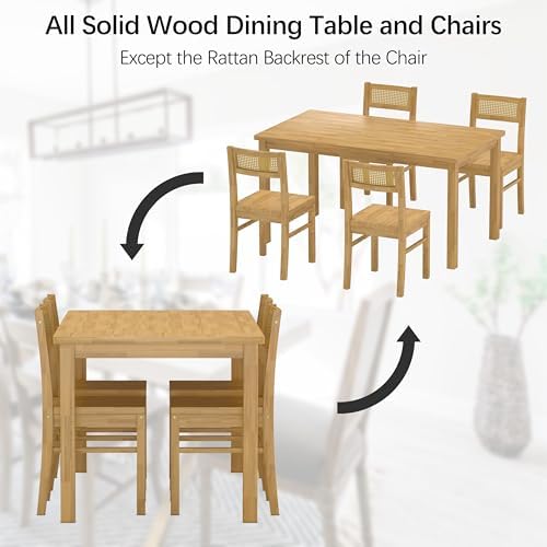 Solid Wood Dining Table Set for 4, 43.3" Dining Table with Chairs Set, K...