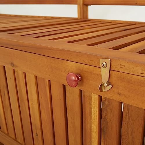 Solid Acacia Wood Storage Bench, Large Outdoor Garden Patio Seating with Stor...