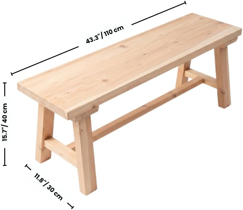 43" Farmhouse Solid Wood Bench Narrow Dining Bench Heavy Duty Entryway B...
