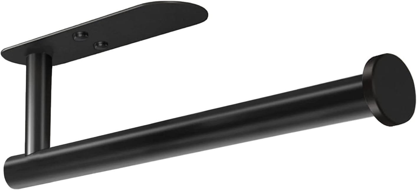 HUFEEOH Adhesive Paper Towel Holder Under Cabinet Wall Mount for Kitchen Paper Towel, Stainless Steel Paper Towel Roll Rack for Bathroom Towel (13inch, Black)
