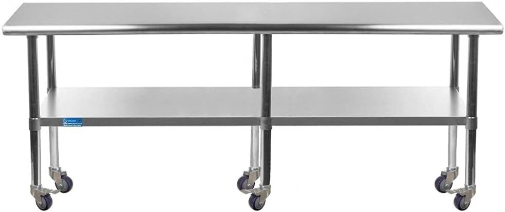 AmGood 84" Long x 24" Deep Stainless Steel Table with Casters