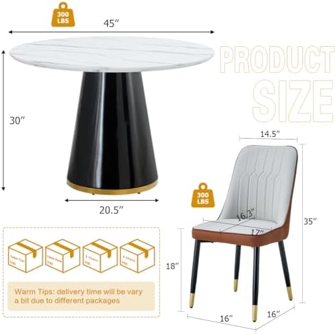 Round Dining Table Set for 6, Modern Round Dining Table Small 45 Inch Dinner ...