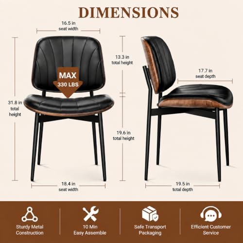 REONEY Dining Chairs Set of 4, Mid-Century Modern Kitchen Chairs, Black