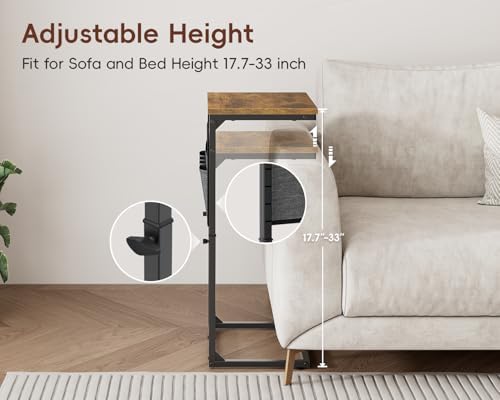 Vagusicc C-Shaped End Table with Charging Station, Small Side Table for Couch...