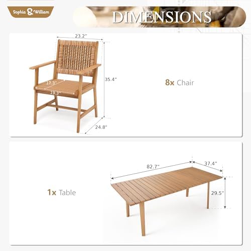Sophia & William 9pc Outdoor Dining Set, Acacia Wood and Rattan，Dark Brown