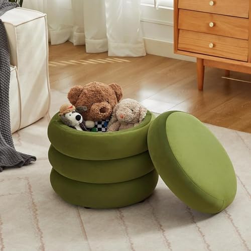 Flouki 19.5" Storage Ottoman Round, Vanity Stools for Bedroom, Velvet Po...