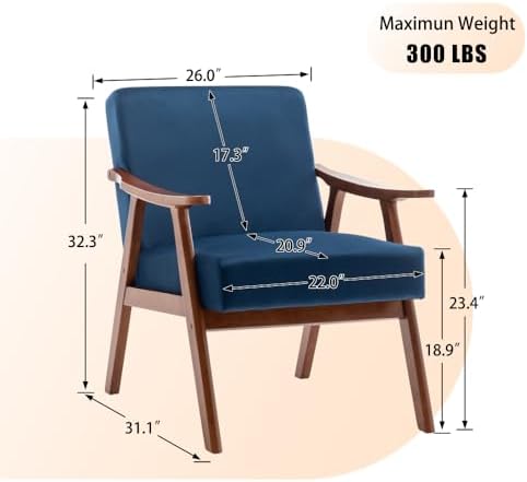 Lispin Mid-Century Modern Chair, Living Room Chair with Solid Wood Frame, Acc...