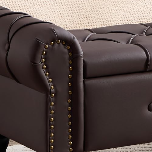 Storage Bench 51" Faux Leather End of Bed Benches Dark Brown | Queen Siz...