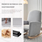 Rocking Chair Nursery with Foot Rest, Nursing Rocking Chair with High Backrest, Glider Rocker Chair for Living Room, Bedroom, Nursery(Cotton Linen Light Gray)