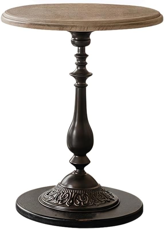Country Round Table, Pedestal Side Table with Handcrafted Vintage Finish, Ret...