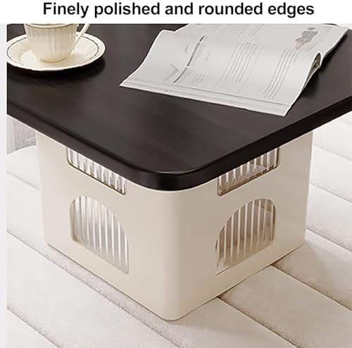 Black Floor Table with Storage - Heavy Duty Sofa Side Table, Low Accent End T...
