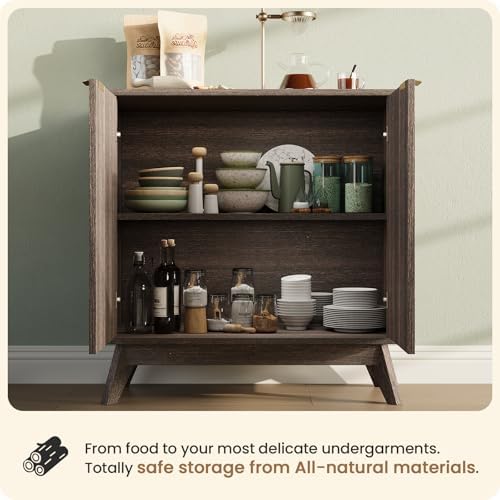 Fluted Sideboard Buffet Cabinet, Modern Wood Accent Cabinet, Walnut
