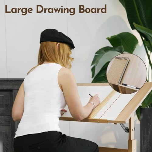 conda Wood Drafting Table - Adjustable Height, 35.5"x23.5" Plan Tab...