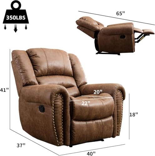 CANMOV Leather Recliner Chair, Classic and Traditional Manual Recliner Chair ...