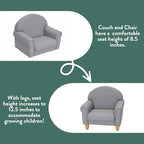 Children's Factory Upholstered Toddler Chair for Classroom, Chair, Gray | 2-in-1 Adjustible Height, Water-Resistant Vegan Leather Kids Chair, Flexible Seating Classroom Furniture, includes 4" Legs