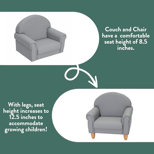 Children's Factory Upholstered Toddler Chair for Classroom, Chair, Gray | 2-in-1 Adjustible Height, Water-Resistant Vegan Leather Kids Chair, Flexible Seating Classroom Furniture, includes 4" Legs