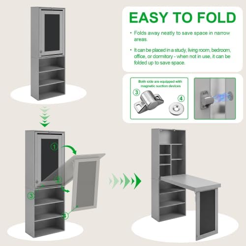 Fold-Out Desk Craft Table, Wall Mounted Desk Cabinet with Chalkboard | Multi-...
