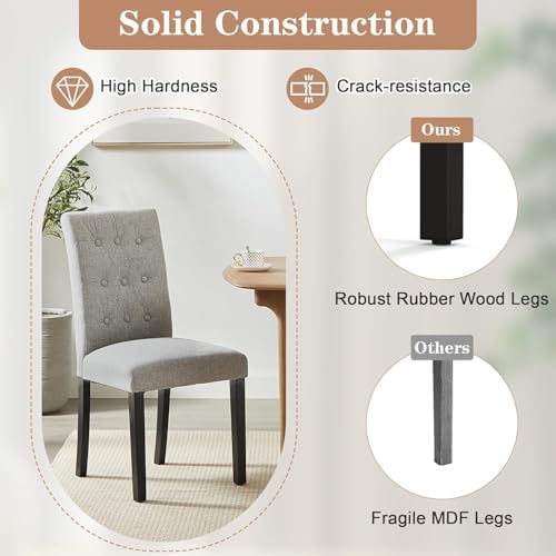 VECELO Upholstered Dining Chairs Set of 4, Button Tufted Parsons Chairs with ...