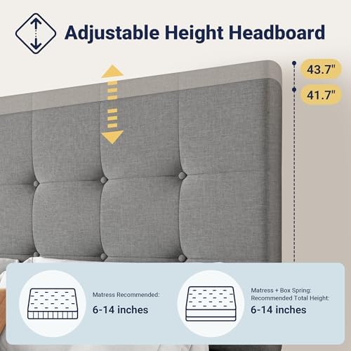 Allewie King Size Storage Bed Frame with 4 Underbed Drawers, Light Grey