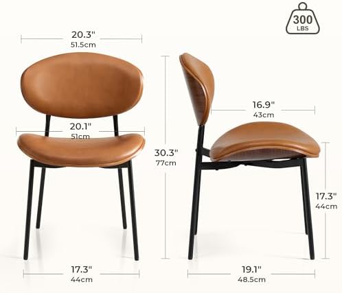 BedsPick Mid-Century Modern Dining Chairs Set of 2, PU Leather Upholstered Di...