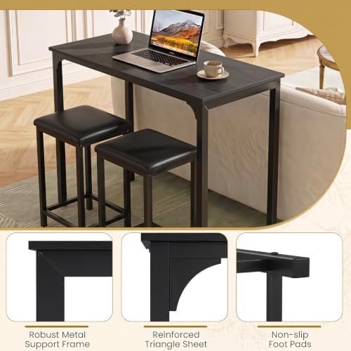 GIANTEX 3-Piece Dining Table Set for 2, Upholstered Stools (Black)