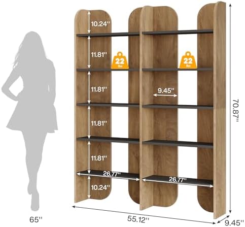 Tribesigns 5-Tier Farmhouse Bookshelf, 70.87-Inch Tall Double Wide Bookcase w...