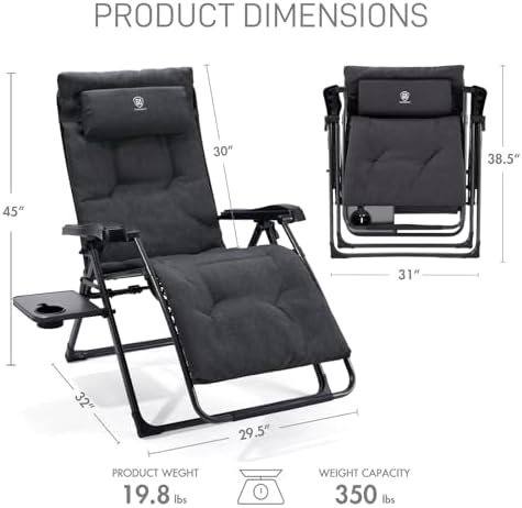 EVER ADVANCED Aluminum Zero Gravity Chair, 2.4" Padded, 350 lb Capacity