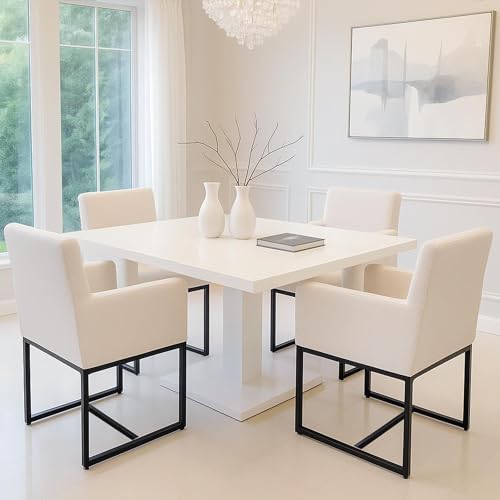 HNY Mid Century Modern Upholstered Dining Chairs with Arms Set of 4, Linen Ac...