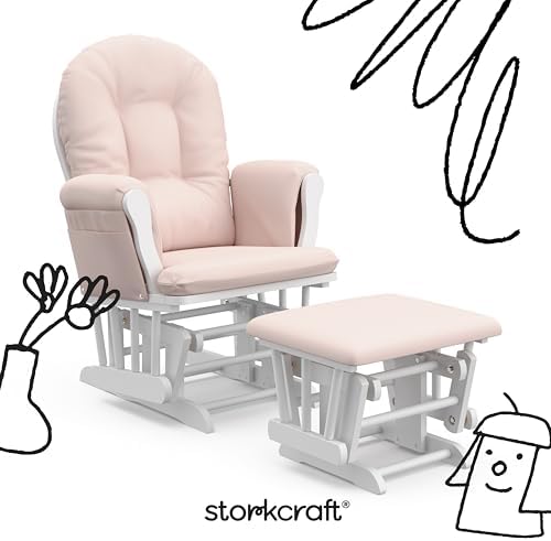 Storkcraft Premium Hoop Glider & Ottoman, White/Pink