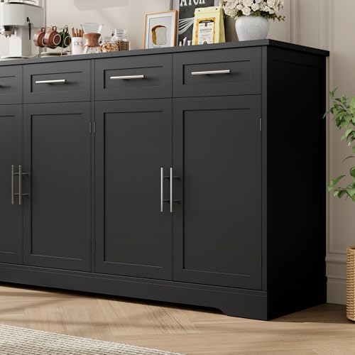 HOSTACK 60" W Sideboard Buffet Cabinet with Storage, Kitchen Cabinet, Black