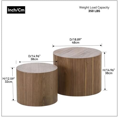Small Coffee Table Nesting End Table Set of 2, Round Coffee Table Wood Side T...