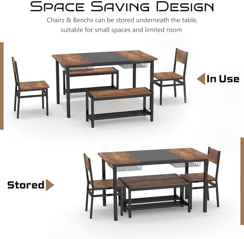 Dining Table Set for 4-6 with 2 Benches and 2 Chairs