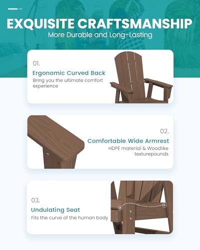SERWALL 5-Piece Patio Dining Set, 45" Table & 4 Adirondack Chairs, B...
