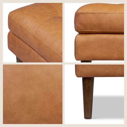 Poly & BARK Napa Ottoman - Full-Grain Leather Upholstered Ottoman with Fe...