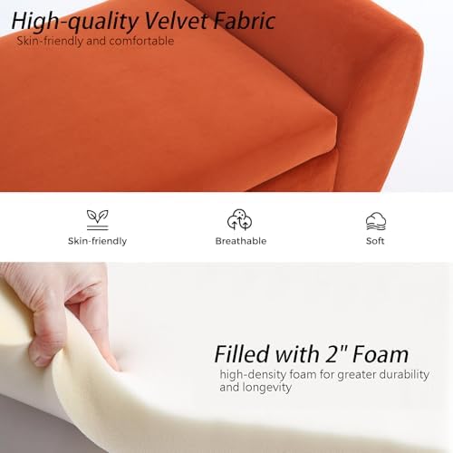 56" Storage Bench for Bedroom King Size Bed, Gold Legs, Velvet Orange