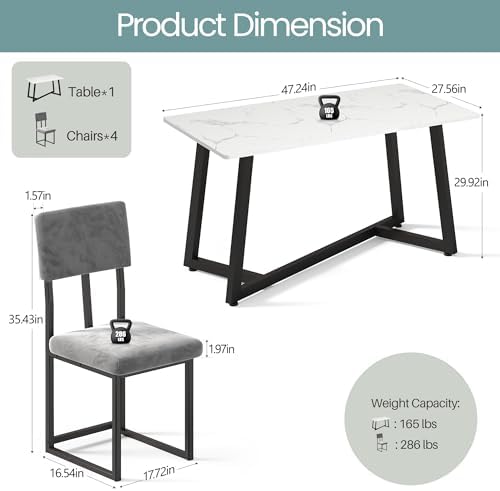 HUGROVE Dining Table Set for 4 with Velvet Upholstered Chairs Charcoal