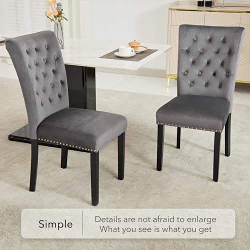 adochr Velvet Dining Chairs Set of 4, Parsons Kitchen Chair, Dark Grey