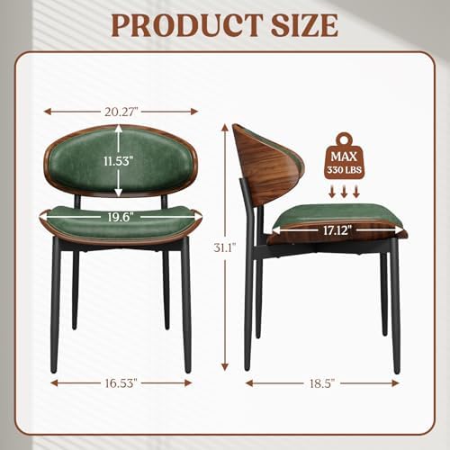 REONEY Dining Chairs Set of 4, Mid-Century Modern Kitchen Chairs, Green