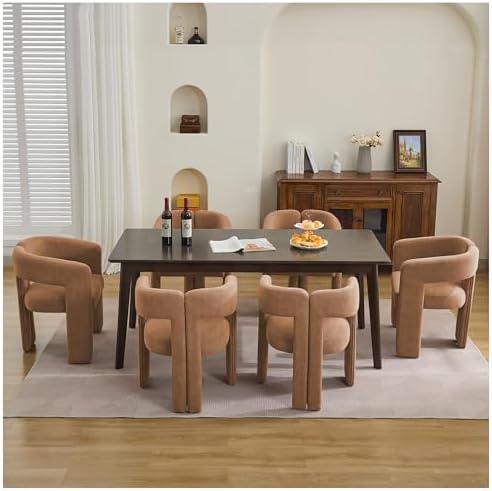 adochr Modern Barrel Dining Chairs Set of 6, Upholstered Linen Dining Room Ch...