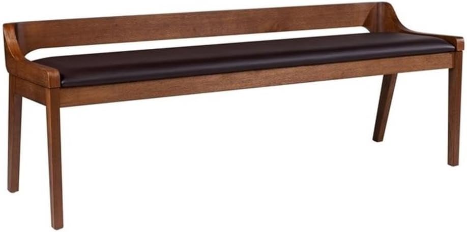 MAKLAINE Mid-Century Rubberwood Dining Bench, Chestnut Wire-Brush Finish, Fau...
