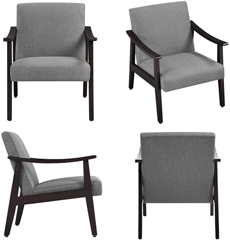 Yaheetech Accent Chair, Mid-Century Linen Fabric Armchair, Dark Gray